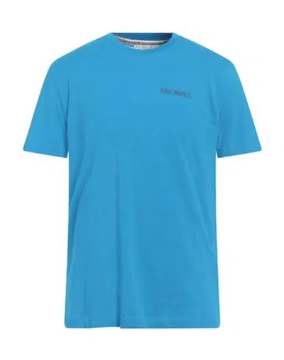BIKKEMBERGS BIKKEMBERGS MAN T-SHIRT AZURE SIZE L COTTON, ELASTANE