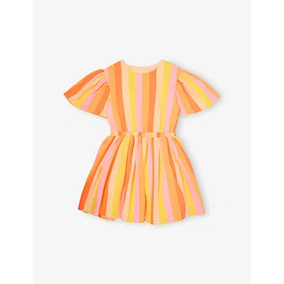 BILLIE BLUSH OCHRE STRIPED SHORT-SLEEVED WOVEN DRESS 2-12