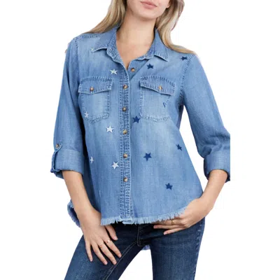 BILLY T BILLY T EMBROIDERED STAR DENIM BUTTON-UP SHIRT