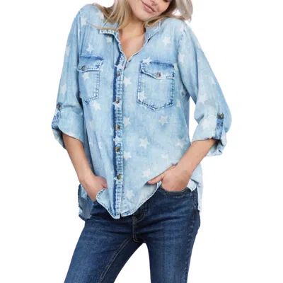 BILLY T BILLY T STAR PRINT DENIM BUTTON-UP SHIRT
