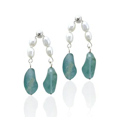 BIO-TRIMMINGS WOMEN'S GREEN GALTON PEARL EARRINGS - AQUA
