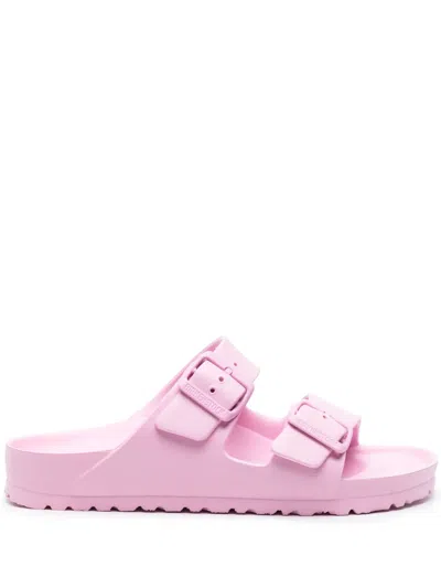 BIRKENSTOCK ARIZONA LOGO-BUCKLE SLIDES