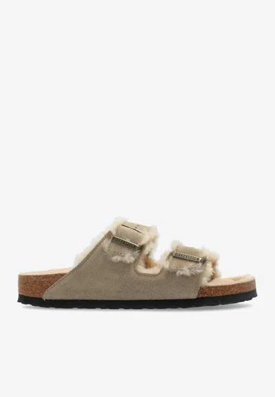 BIRKENSTOCK ARIZONA TWO-STRAP SHEARLING SLIDES
