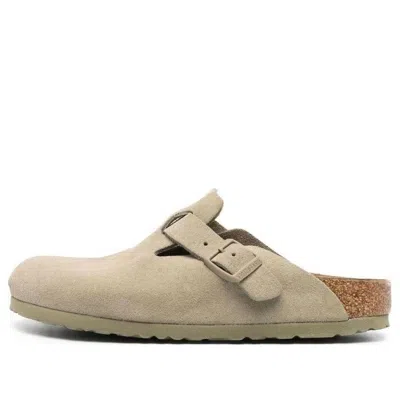 BIRKENSTOCK Birkenstock Boston Suede Leather Narrow Fit Sandals 'Faded Khaki'