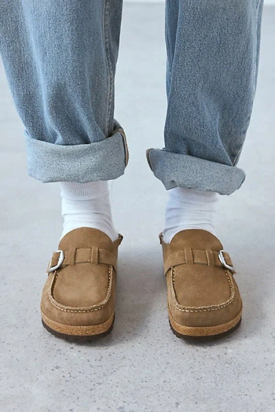 BIRKENSTOCK WOMEN'S BUCKLEY SUEDE CLOG IN GRAY TAUPE SUEDE, WOMEN'S AT URBAN OUTFITTERS