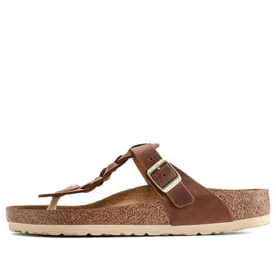 BIRKENSTOCK Birkenstock Gizeh Braided Waxy Leather Narrow Fit Sandals 'Cognac'