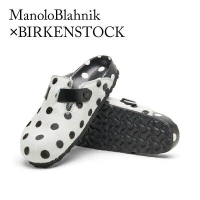 BIRKENSTOCK MANOLO BLAHNIK × BIRKENSTOCK BOSTON DOTS SANDALS WHITE BLACK SIZE 35(22.5CM)