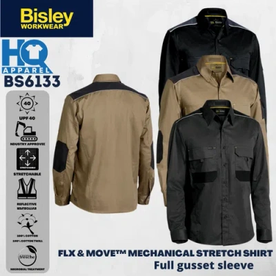 BISLEY WORKWEAR BISLEY WORKWEAR MECHANICAL STRETCH SHIRT LONG SLEEVE FLEX & MOVEÂ BS6133 5 PACK