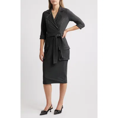BLACK HALO BLACK HALO IRIA TIE BELT DENIM SHEATH DRESS