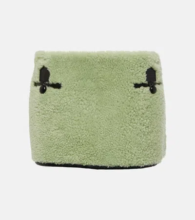 BLANCHA LEATHER-TRIMMED SHEARLING MINISKIRT