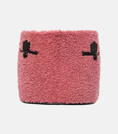 BLANCHA LEATHER-TRIMMED SHEARLING MINISKIRT