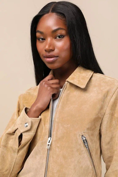 BLANKNYC ISIDORA TAN SUEDE LEATHER CROPPED JACKET