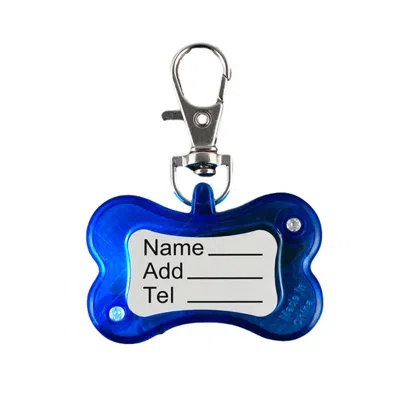 BLINKEE BLUE FLASHING DOG BONE BODY NAME TAG SAFETY LIGHT