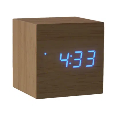 BLINKEE FLASHING BLUE LED WOODEN CUBE DIGITAL ALARM CLOCK WITH USB
