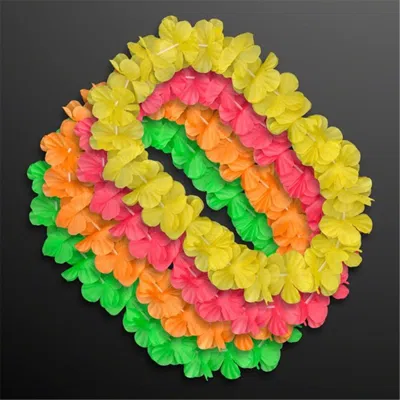 BLINKEE HAWAIIAN FLOWER LEI NECKLACE ASSORTED COLOR NEON COLORS - DOZEN