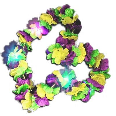 BLINKEE HAWAIIAN MARDI GRAS FLOWER LEI FLASHING NECKLACE, TRI COLOR