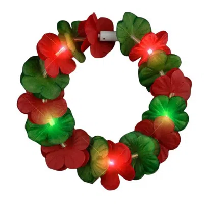 BLINKEE LIGHT UP CHRISTMAS HAWAIIAN STRETCH FLOWER CROWN RED & GREEN