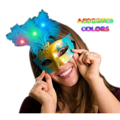 BLINKEE LIGHT UP FEATHER MASQUERADE BALL MASK FOR MARDI GRAS ASSORTED