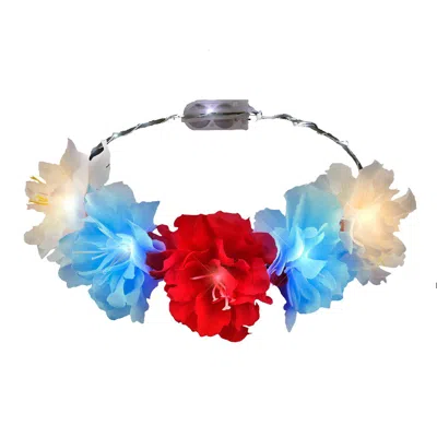 BLINKEE LIGHT UP FLOWER CROWN HEADPIECE FOR MEMORIAL DAY 4TH OF JULY RED WHITE & BLUE