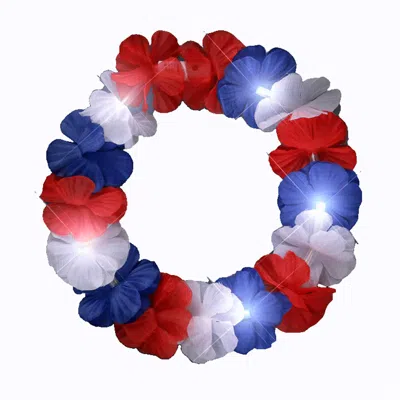 BLINKEE LIGHT UP FLOWER HAWAIIAN STRETCH CROWN FOR 4TH OF JULY RED WHITE & BLUE