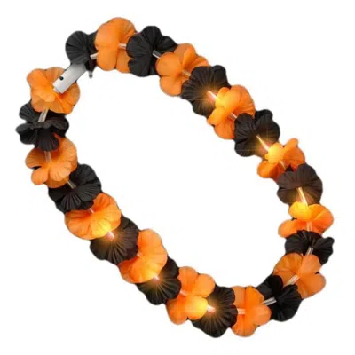BLINKEE LIGHT UP HALLOWEEN HAWAIIAN FLOWER LEI BLACK & ORANGE