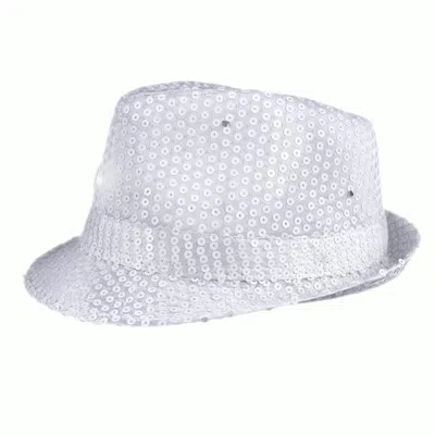 BLINKEE LIGHT UP LED FLASHING FEDORA HAT WITH SEQUINS WHITE
