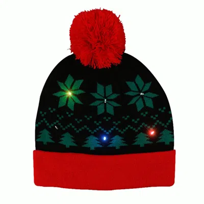 BLINKEE LIGHT UP POMPOM BEANIE HAT - BLACK & RED