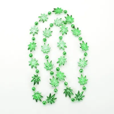 BLINKEE POT LEAF BEAD NECKLACES, GREEN - PACK OF 12