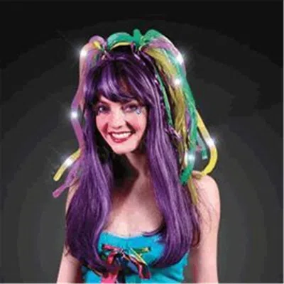 BLINKEE PURPLE GOLD AND GREEN MARDI GRAS LED NOODLE HEADBAND FLASHING DREADS
