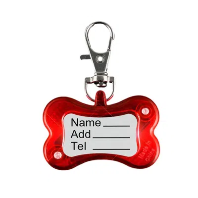 BLINKEE RED FLASHING DOG BONE BODY NAME TAG SAFETY LIGHT