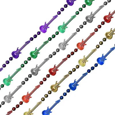 BLINKEE ROCK N ROLL GUITAR BEAD NECKLACE, ASSORTED COLOR - PACK OF 12