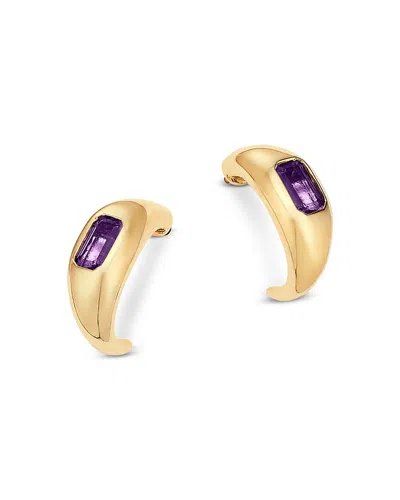 BLOOMINGDALE'S FINE COLLECTION AMETHYST BOLD GOLD J HOOP IN 14K YELLOW GOLD