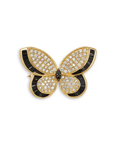 BLOOMINGDALE'S FINE COLLECTION BLACK & WHITE DIAMOND PAVE BUTTERFLY BROOCH IN 14K YELLOW GOLD, 1.00 TCW