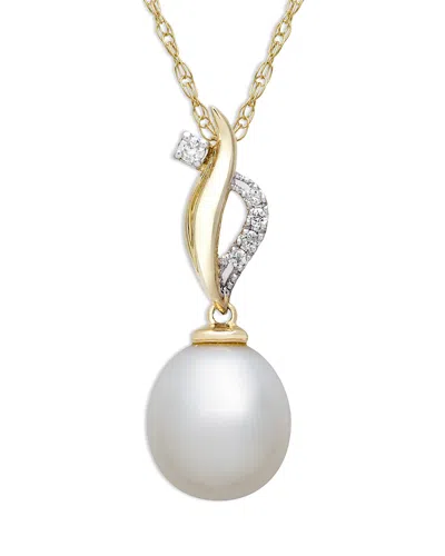 BLOOMINGDALE'S FINE COLLECTION CULTURED FRESHWATER & DIAMOND SWIRL PENDANT NECKLACE IN 14K YELLOW GOLD, 18