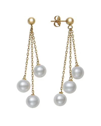 BLOOMINGDALE'S FINE COLLECTION CULTURED FRESHWATER PEARL TRIPLE DANGLE DROP EARRINGS IN 14K YELLOW GOLD
