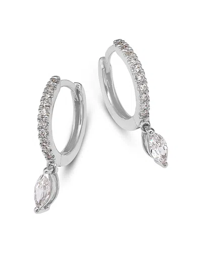 BLOOMINGDALE'S FINE COLLECTION DIAMOND MARQUIS & ROUND DANGLE HUGGIE HOOP EARRINGS IN 14K WHITE GOLD, 0.37 TCW