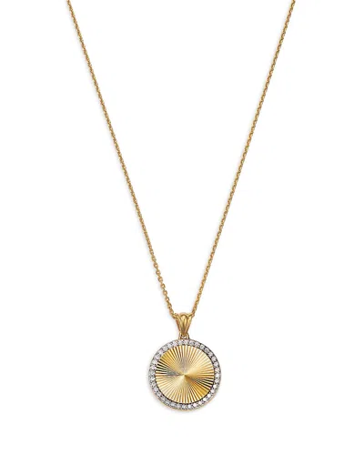 BLOOMINGDALE'S FINE COLLECTION DIAMOND SUNRAY DISC PENDANT NECKLACE IN 14K YELLOW GOLD, 0.16 TCW