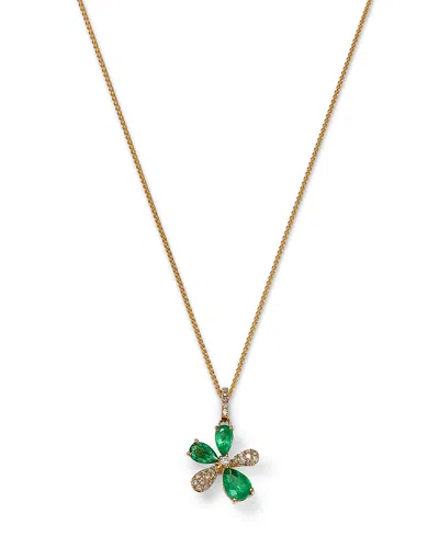 BLOOMINGDALE'S FINE COLLECTION EMERALD & DIAMOND FLOWER PENDANT NECKLACE IN 14K YELLOW GOLD, 18