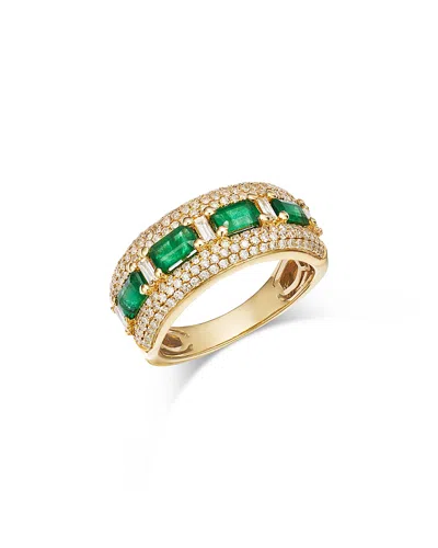 BLOOMINGDALE'S FINE COLLECTION EMERALD & DIAMOND PAVE RING IN 14K YELLOW GOLD