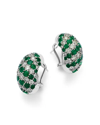BLOOMINGDALE'S FINE COLLECTION EMERALD & DIAMOND SMALL HOOP EARRINGS IN 14K WHITE GOLD