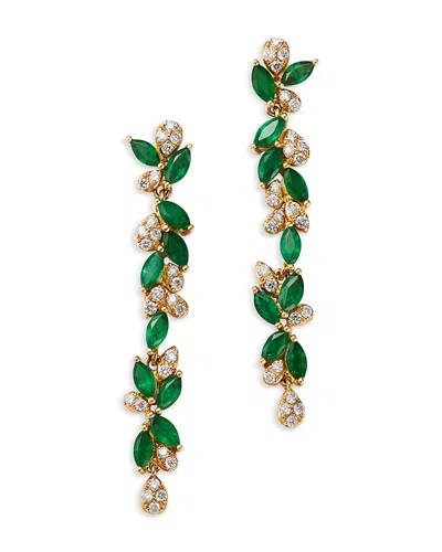 BLOOMINGDALE'S FINE COLLECTION EMERALD & DIAMOND VINE DROP EARRINGS IN 14K YELLOW GOLD
