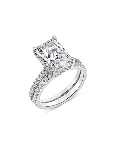 BLOOMINGDALE'S FINE COLLECTION CERTIFIED LAB GROWN DIAMOND RADIANT CUT & ROUND BRIDAL SET IN 18K WHITE GOLD, 4.50 TCW