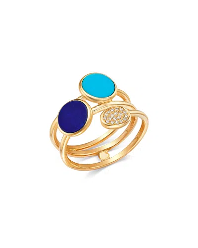 BLOOMINGDALE'S FINE COLLECTION LAPIS LAZULI, TURQUOISE & DIAMOND MULTIROW RING IN 14K YELLOW GOLD