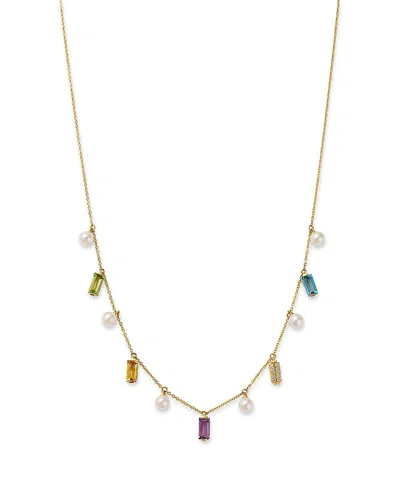 BLOOMINGDALE'S FINE COLLECTION MULTI GEMSTONE, FRESHWATER PEARL & DIAMOND DANGLE COLLAR NECKLACE IN 14K YELLOW GOLD, 16