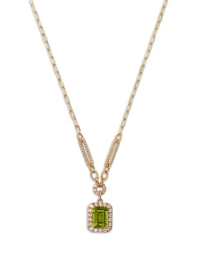 BLOOMINGDALE'S FINE COLLECTION PERIDOT & DIAMOND HALO PENDANT NECKLACE IN 14K YELLOW GOLD, 18