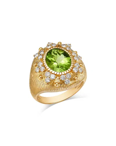 BLOOMINGDALE'S FINE COLLECTION PERIDOT & DIAMOND HALO STATEMENT RING IN 14K YELLOW GOLD