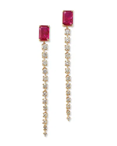 BLOOMINGDALE'S FINE COLLECTION RUBY & DIAMOND LINEAR DROP EARRINGS IN 14K YELLOW GOLD