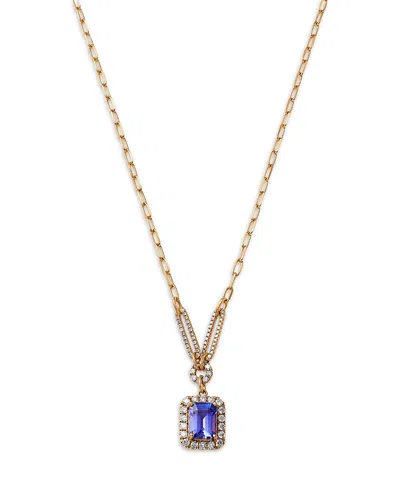 BLOOMINGDALE'S FINE COLLECTION TANZANITE & DIAMOND HALO PENDANT NECKLACE IN 14K YELLOW GOLD, 18