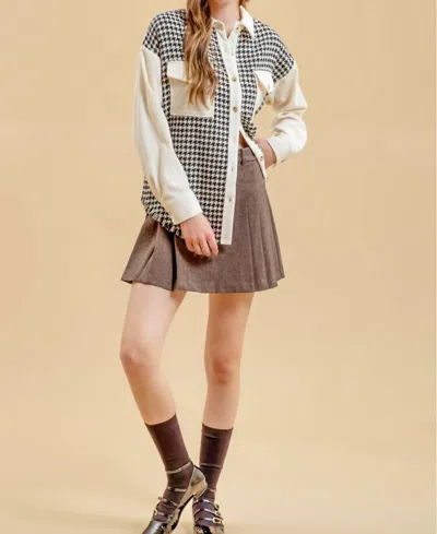 BLU PEPPER COLORBLOCK HOUNDSTOOTH SHACKET IN BLACK/CREAM