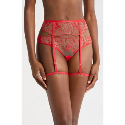 BLUEBELLA BLUEBELLA ROSALIE EMBROIDERED MESH GARTER BELT WITH THIGH STRAPS